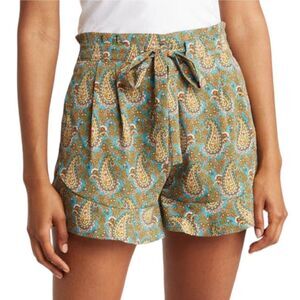 DR2 Daniel Rainn Womens Green Paisley Shorts Pockets Tie Waist XXL